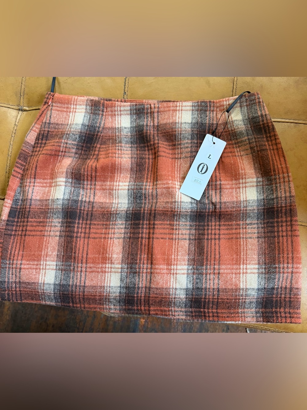 Plaid Orange & Cream Mini Skirt with Tag